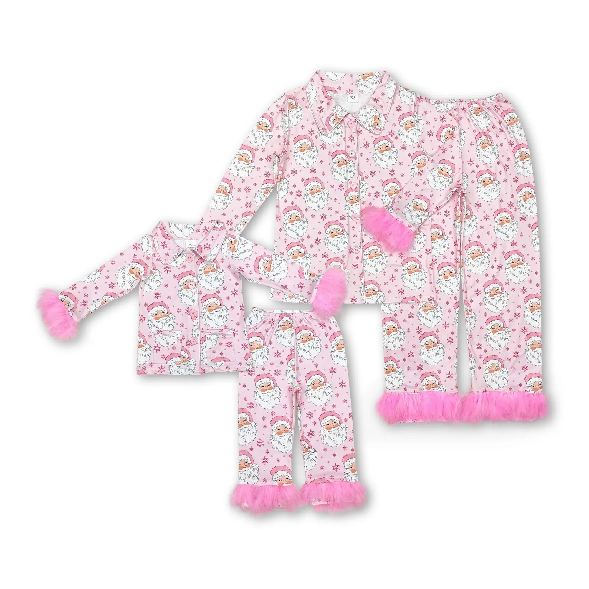 Women's Cotton Fabric Solid 2-Piece Christmas Family Pajama Set, Mummy-and-Me Matching Sleepwear, Long Sleeve