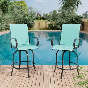 2 Piece Outdoor Swivel Bar Stools, All-Weather Bar Height Patio Chairs with High Back & Armrest, 360° Swivel Tall Barstools for Patio, Deck, Backyard, Garden-Teal