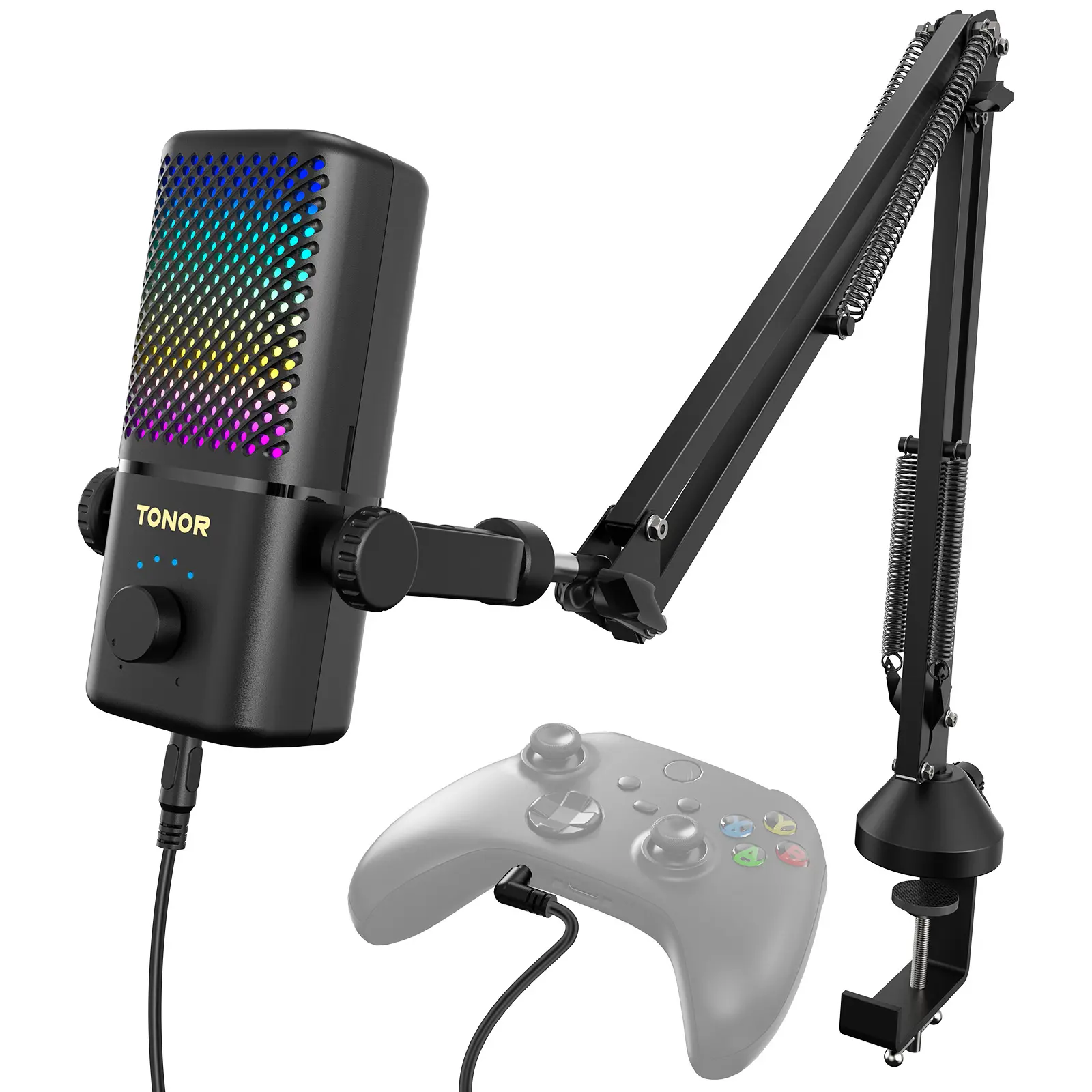 TONOR TCX3 Advanced RGB Condenser Xbox Gaming Microphone with Boom Arm, Built-in Li-ion Fast Charging, Low Noise, 3.5mm Audio Connection Cable, USB Adapter, Capture Card Compatibility, 1.12 lb, 1-Tap Mute, Secure Connection, Streaming Equipment