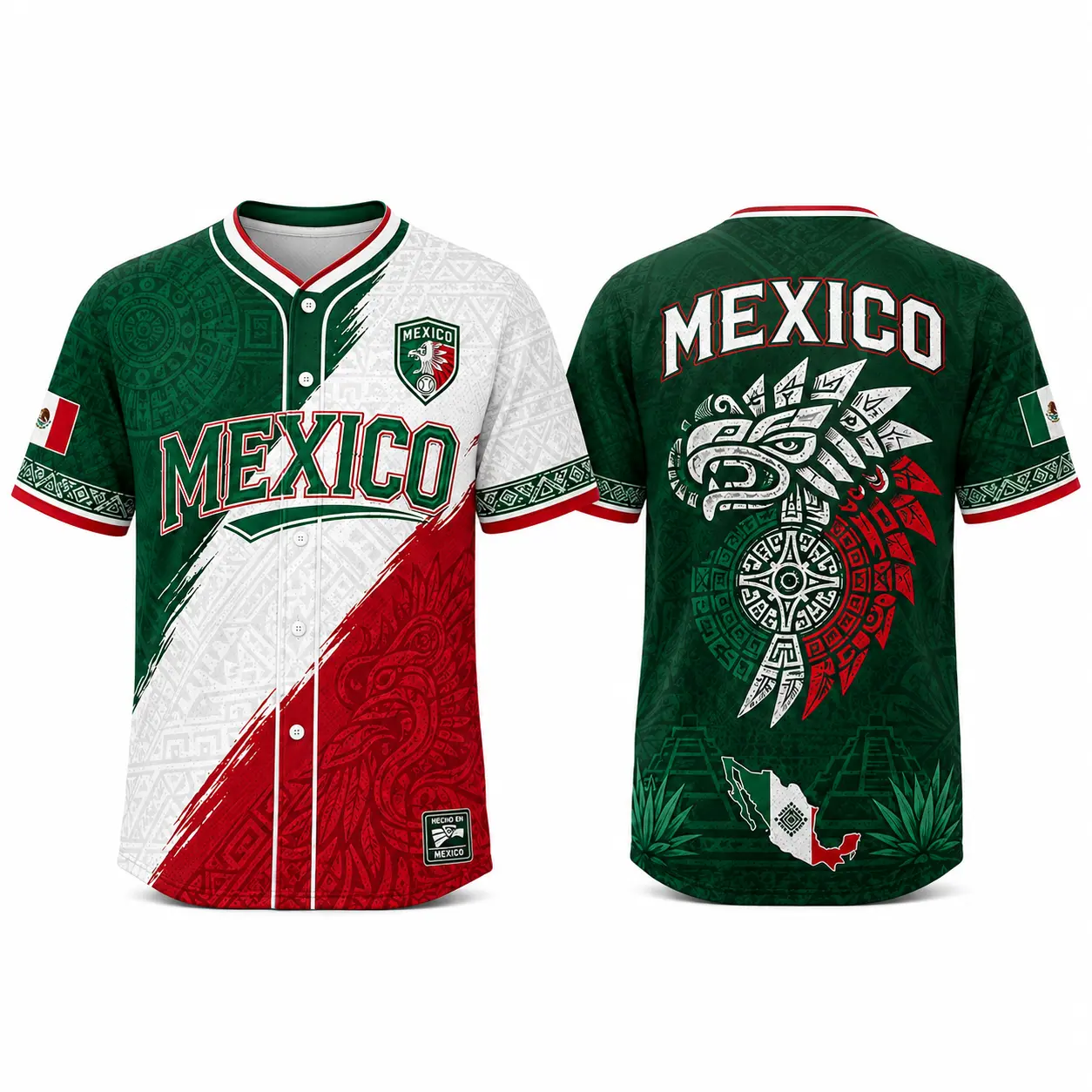 Unisex Mexico Jersey - Button-Front Mesh Fabric Casual Wear, Multi-Size Professional Athletic Active Top, Lightweight Sporty Chic Sports Clothing