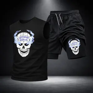 Men’s Black Workout Set Sleeveless Tank Top & Sports Shorts 2-Piece Gym Outfit