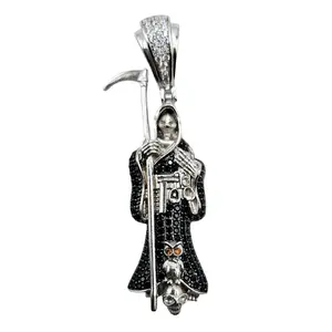 Santa Muerte (Grim Reaper) Face Silver 925 Pendant -2 Size
