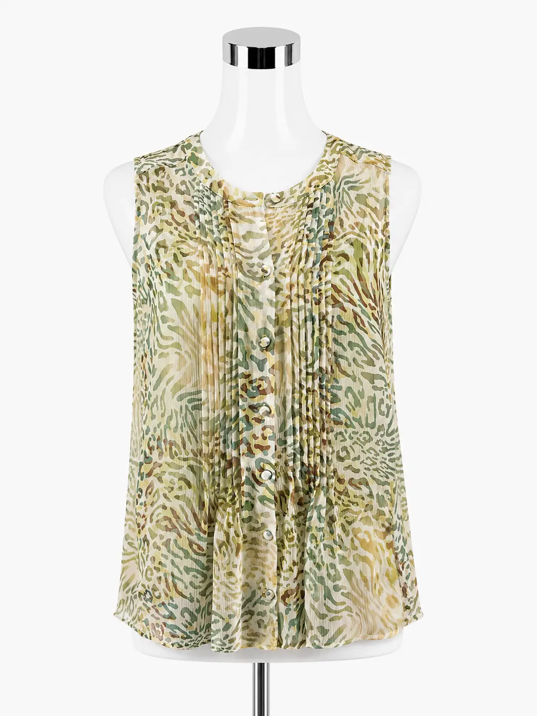 Liz Claiborne Petite Cheetah Print Sleeveless Blouse PM Green Tan
