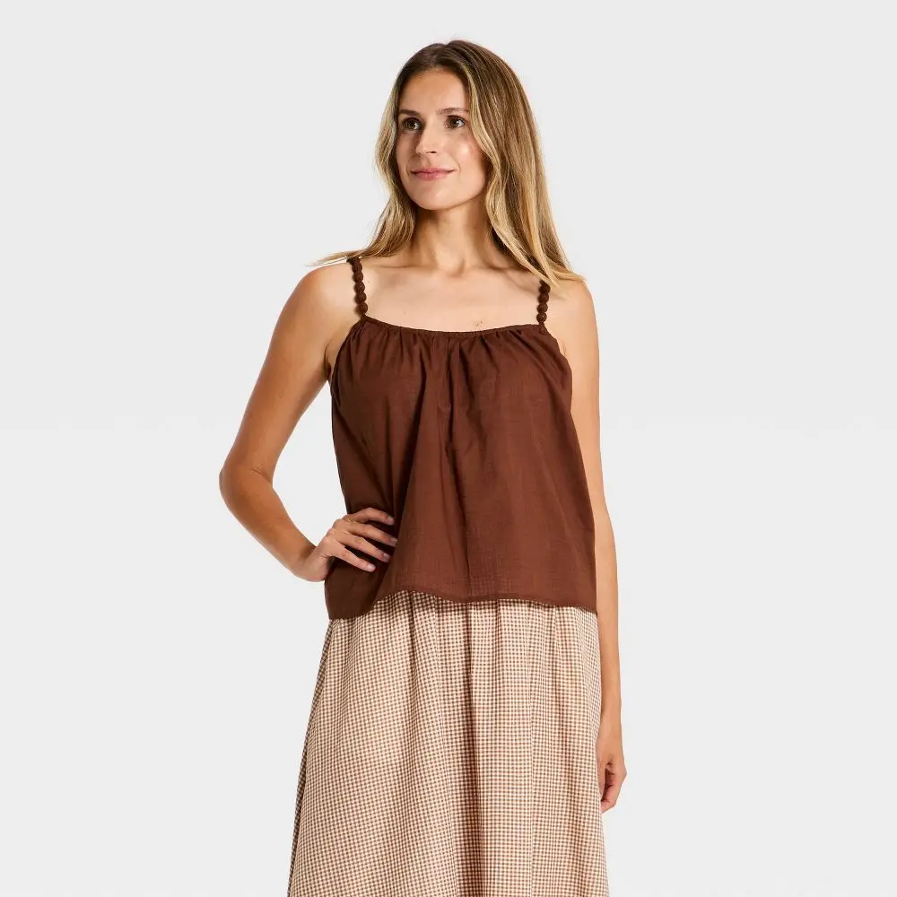 Women's Beaded Cami Tank Top - A New Day Brown M