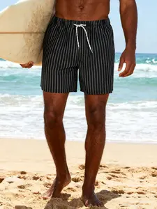 Men's Fashion Geometric Pattern Swimming Trunks, Quick-Dry Comfortable Beach Shorts, Summer Holiday Essential, Drawstring Waist, Fitted Style