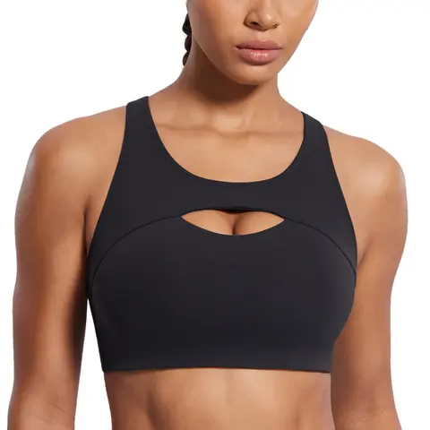 Women's Medium Impact Molded Cup Workout Sports Bra - Size M, Racerback, Hollow-Out Design, 68% Polyamide Blend, Dry-Touch Fabric, Full Coverage, Flattering Contour, Enhances Shoulder Mobility, All-Season Gym & Yoga Top,sohochic