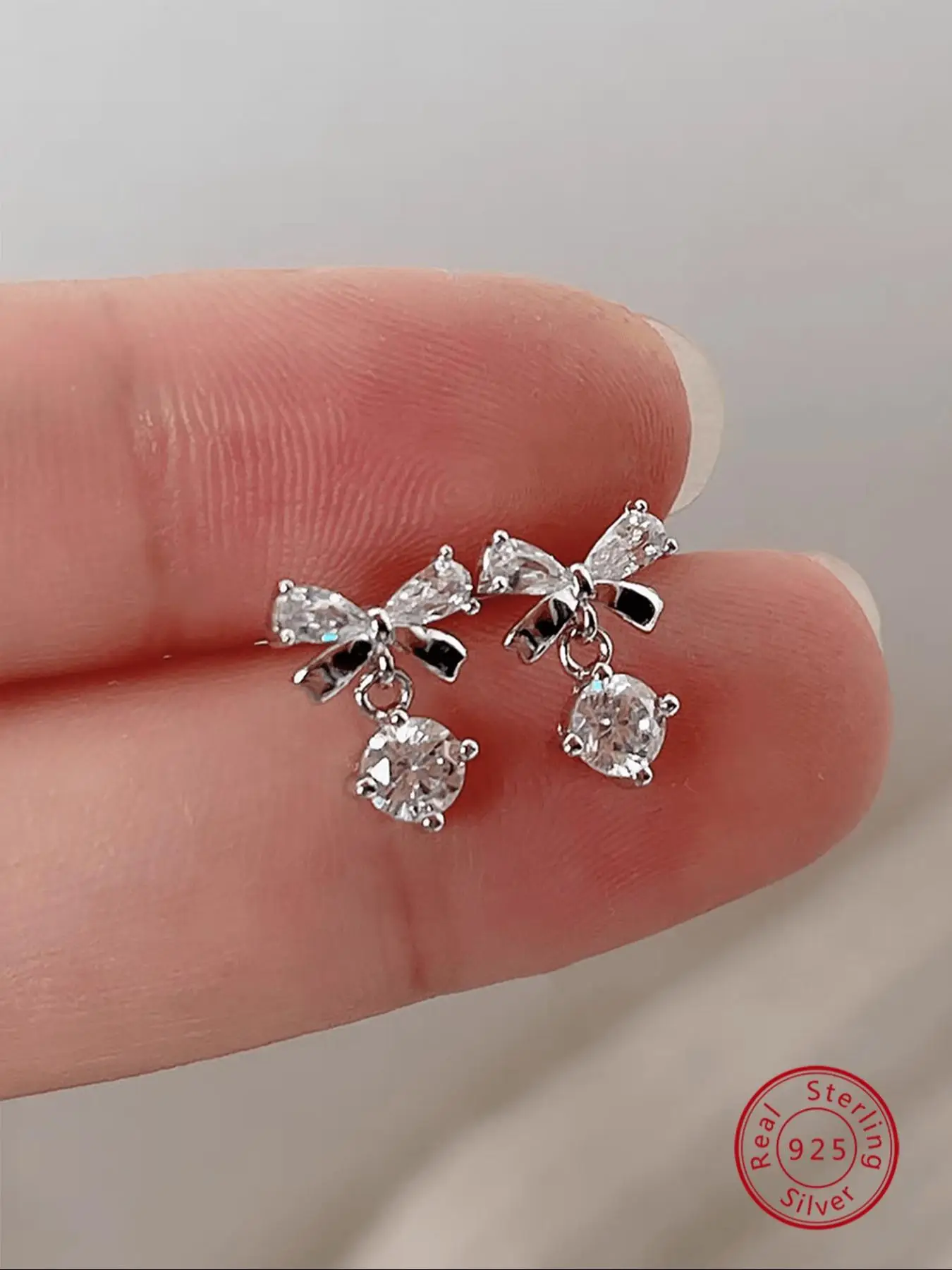 S925 Sterling Silver Cute Bowknot Design Earrings, Fashionable Zircon Inlaid Jewelry for Women & Girls, Trendy All-match & Exquisite Jewelry for Birth