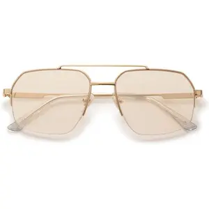 SOJOS Trendy Aviator Sunglasses Mens Womens Retro Double Bridge Metal Frame Semi-Rimless Shades SJ1191