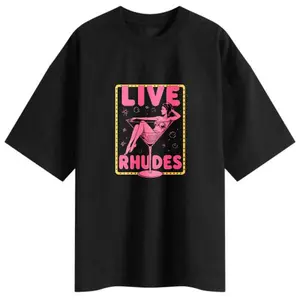 Live Rhudes Oversized T-Shirt Black Graphic Print Short Sleeve Crew Neck Casual Wear Menswear Tops for Summer