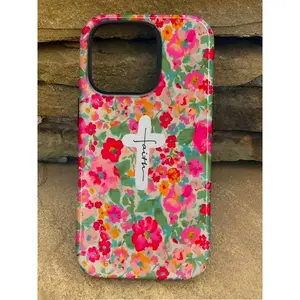 Colorful floral cross-patterned two-in-one glossy textured phone case, compatible with iPhone 16, 15, 14, 13, 12, 11, Pro Max, and Plus.