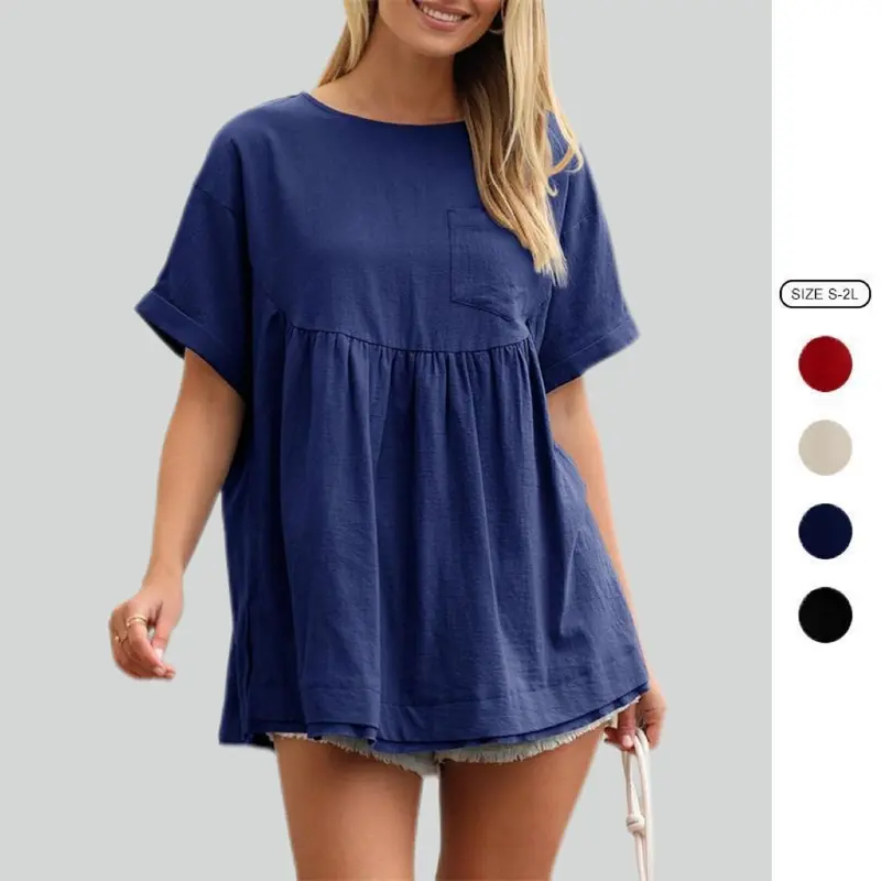 Imily Bela Womens Summer Babydoll Tops Short Sleeve Crew Neck Tunic T Shirts Cute Swing Mini Dress