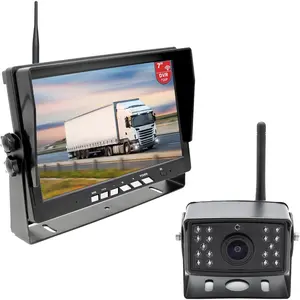 Vehicle 720P Digital Wireless Backup Camera System 7inch AHD IPS Monitor 1024X600 DVR Loop Recording+IP69K Waterproof IR Wireless Reversing Camera for Car Truck Bus RV Trailer Security