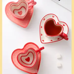 Heart-Shaped High-Quality Coffee Cup Set, Home Use Espresso Cups, Perfect Gift for Coffee Lovers, Stylish Latte Art Mug