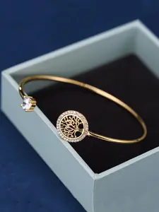 Fashion Tree of Life Design Artificial Zircon Inlaid Decorative Cuff Bangle, Elegant Copper Jewelry for Women, Jewelry Gift For Women, Elegant Jewelry Bracelet, Exquisite Bracelet