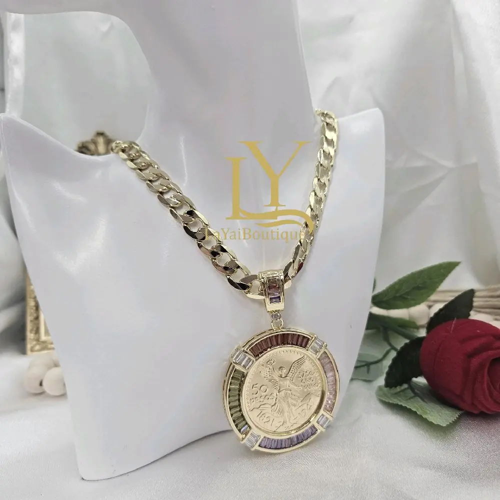 LaYaiBoutique #1767 necklace and centenary pendant, 14k gold plated, high quality.
