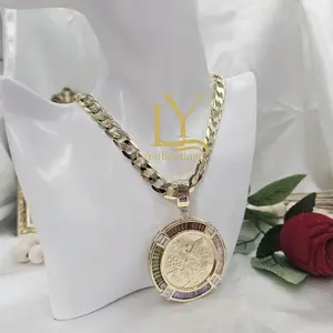 LaYaiBoutique #1767 necklace and centenary pendant, 14k gold plated, high quality.