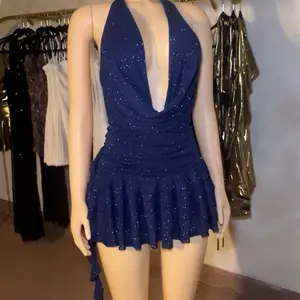 It’s Midnight Dress Sexy Halter Neckline with Ruffled Hemline for Night Out Party