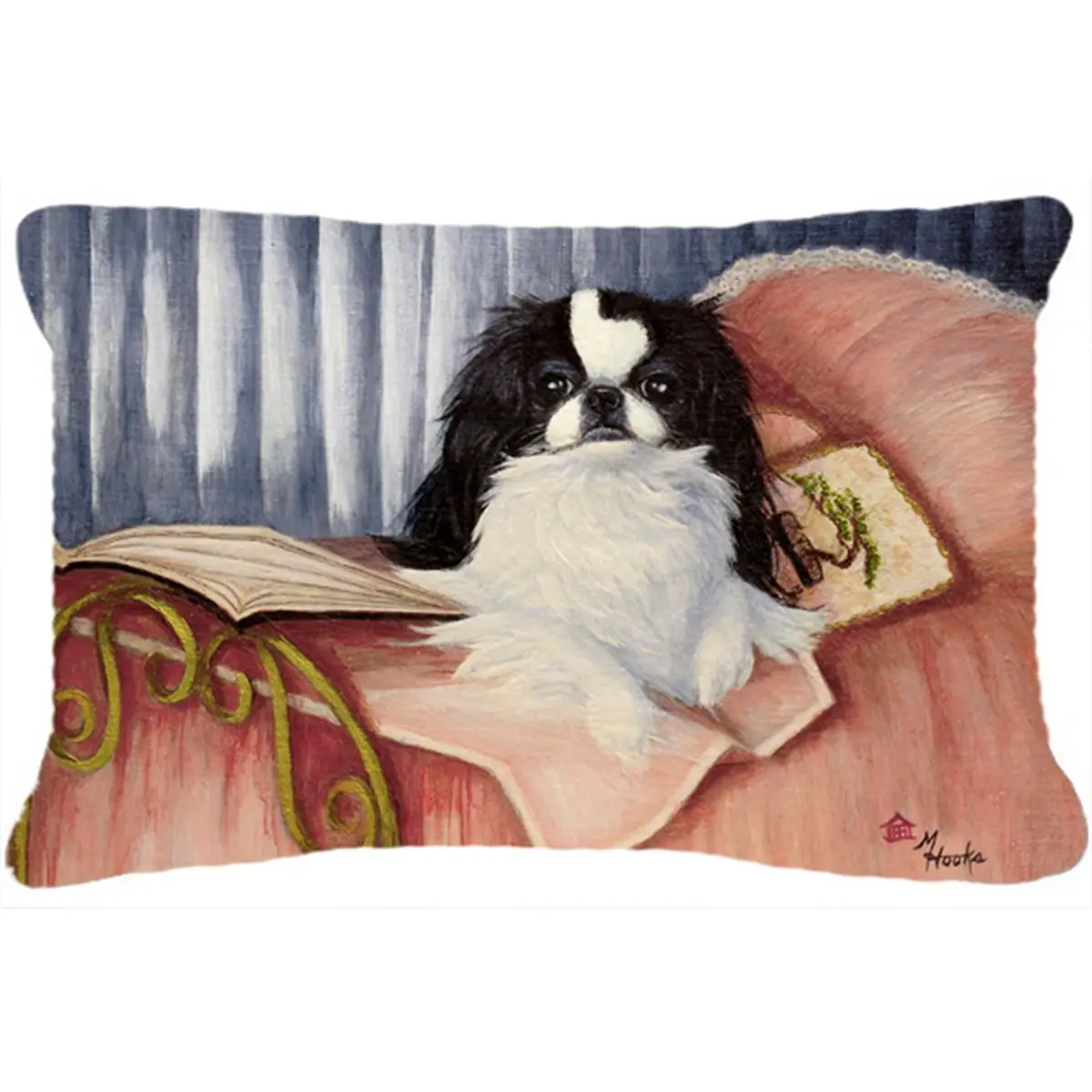 Japanese Chin Reading Artistic Print Fabric Decorative Pillow - Polyester Heavyweight Fade-Resistant, 12 l x 3 w x 16 h in Outdoor-Indoor Room Decor Accent Pillow