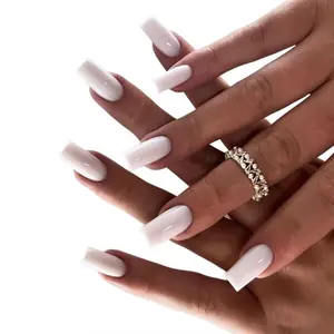 24pcs White French Tip False Press On Nails Short Length Full Cover Pink Nude White Fake Nails Set For Women Girls