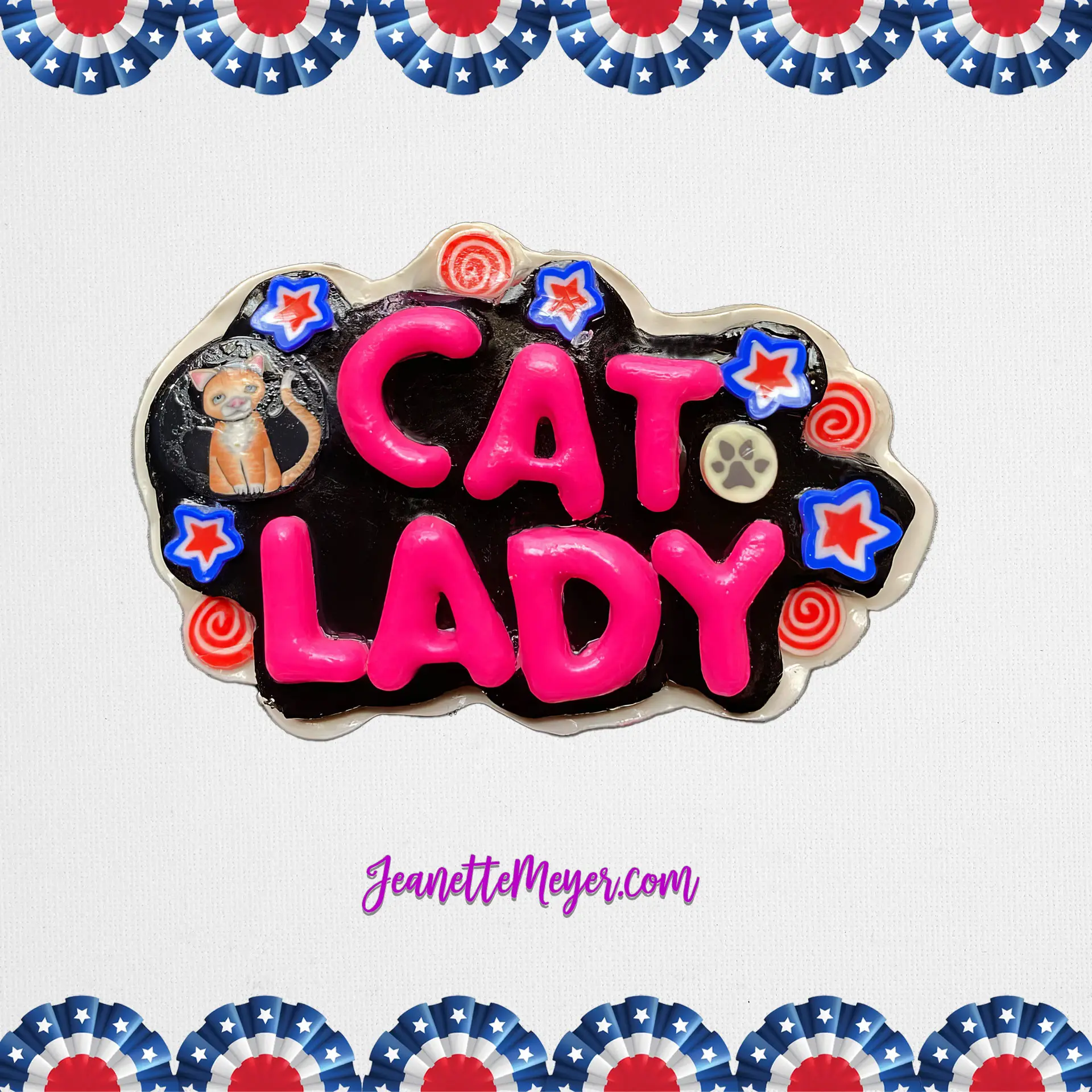 Childless Cat Lady Handmade Polymer Clay  Pin by New Orleans Artist Jeanette Meyer