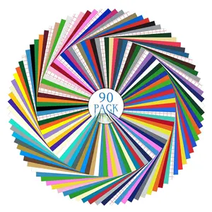 Permanent Adhesive Vinyl Bundle - 90 Pack Vinyl Sheets (12x12, Glossy, Matte, Metallic) for   Machines and Party Decoration, Sticker, Craft ,  Decal
