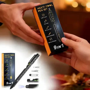 Black 9-In-1 Multitool Pen for Men Women Compact EDC Tool with LED Light Ballpoint Pen Screwdrivers Great Gift for Office DIY Dad Husband Boyfriend Birthday Christmas Art Mechanical Pencil