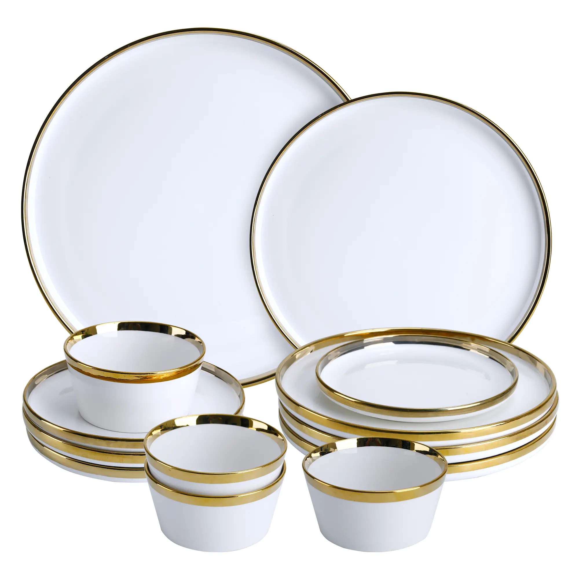 12-Piece Premium White Bone China Tableware Set, Gold Rim, Service for 4, Lightweight Chip-Resistant Plates & Bowls, Microwave & Dishwasher Safe for Fine Dining