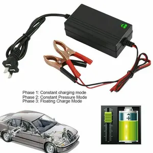 12V Auto Car Battery Charger & Maintainer, Compact 2A Max Power ABS Plastic Smart Trickle Float Charger with Automatic Desulfator, Pulse Repair for Cars-Trucks Lead-Acid AGM GEL Batteries