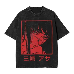 valentine shirts Washed T Shirt Yoru Chainsaw Man War Devil T-Shirt Oversize Asa Mitaka Streetwear Cotton Summer Tops Tops Tees for Men Women