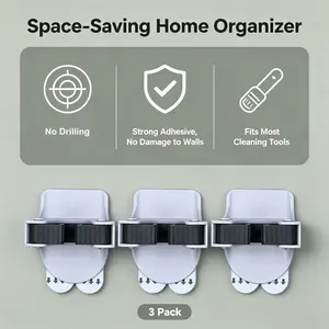 No-Drill Mop and Broom Holder, 3-Pack Wall-Mounted Storage Rack, Space-Saving Organizer for Kitchen, Bathroom, Garage