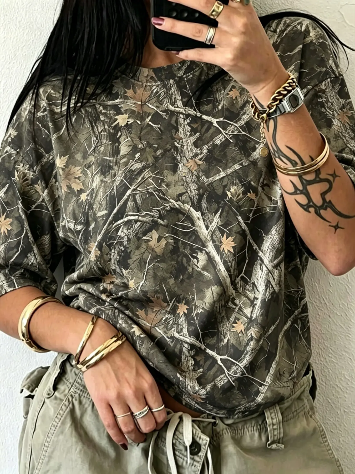 Summer Women's Fashion Streetwear Camouflage Print Loose Fit Baggy Short Sleeve T-Shirt Top, Casual Style, Comfortable Drop Shoulder Design, Perfect for Daily Wear Everyday