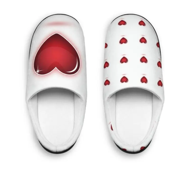 Valentines Heart Slippers - White with Red Heart Design for Comfortable Wear
