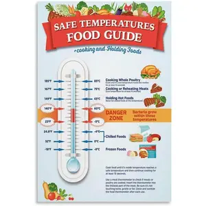 Food Storage Temperature Chart Kitchen Poster(6) Canvas for Living Room Bedroom Decor 24x36inch(60x90cm) Unframe-style Colorful Ornaments