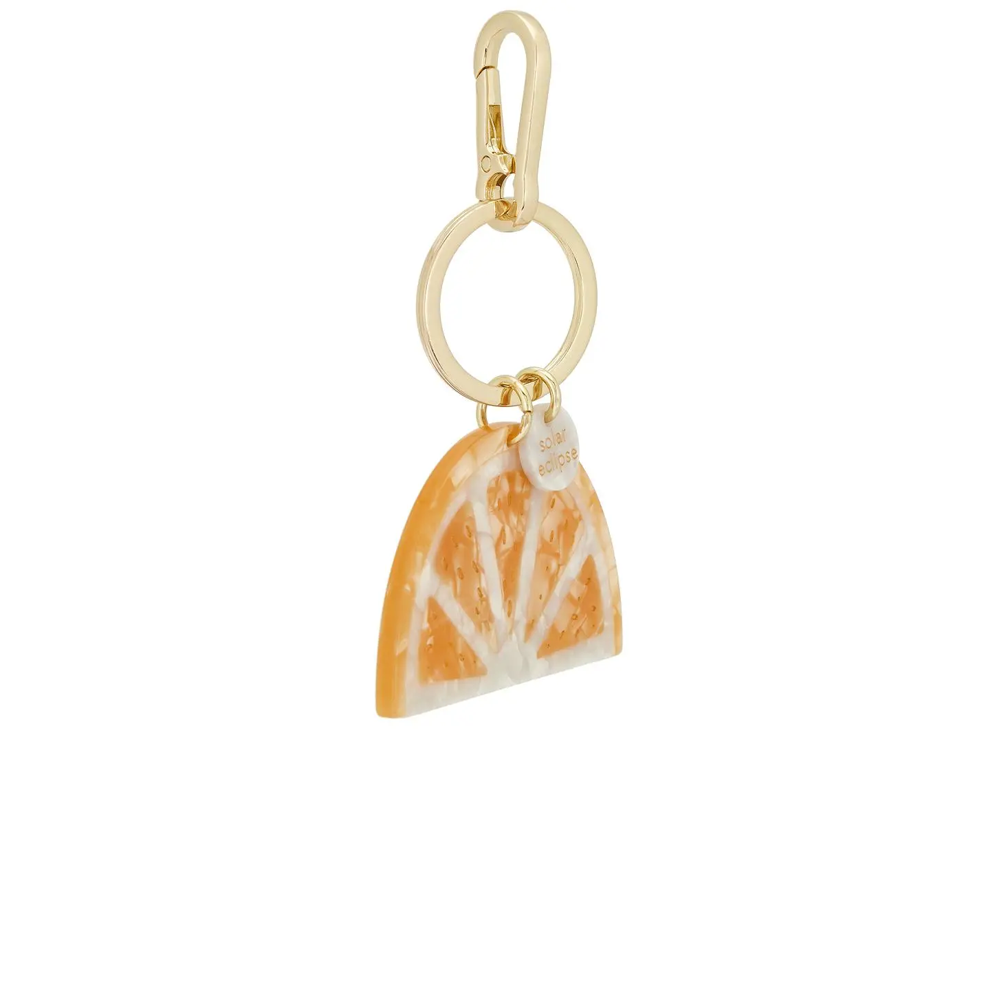 Solar Eclipse Hand-painted Citrus Slice Bag Charm + Keychain in Orange