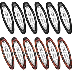 12 Pcs Hair Clip Barrettes for Women Oval Snap Tortoise Metal Snap Clips Thin Hair Grips Ellipse Clips Non Slip Barrettes Accessories, 2.8 In(Fresh Style)
