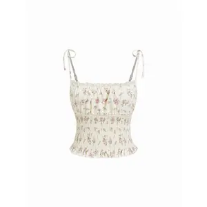 Cider Woven Collarless Floral Crop Tops & Camis Blouses SummerWins
