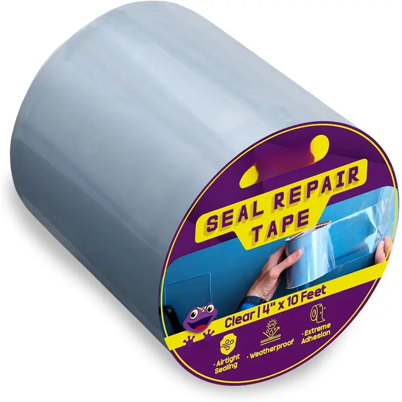 Waterproof Patch and Seal Tape, Clear, 4 Inches x 10 Feet, Water Barrier Tape for Stop Leak Repair on Pipes, Chimney, Roof, Boat, and HVAC