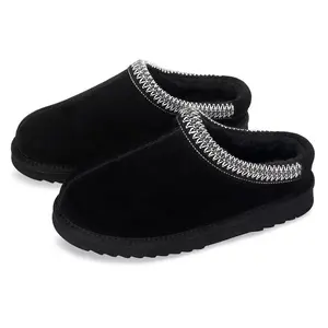 The Wandering Sole Men's & Women's Genuine Suede Leather Slippers Thick Sole Waterproof Warm Winter Mules Comfortable Plush Lined Non-Slip Flat Home Slippers