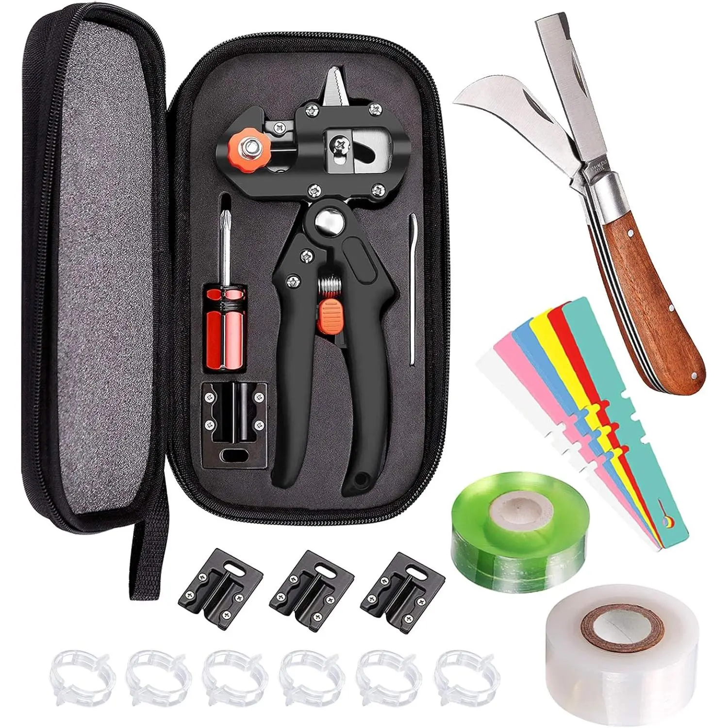 Professional Grafting Tool Kit - 3-in-1 Pruner with SK5 Blades, Grafting Knife, Tapes, Labels & Clips - Fruit Tree Grafting Supplies for Apples, Peaches, Grapes (Gardening Grafting Tools)
