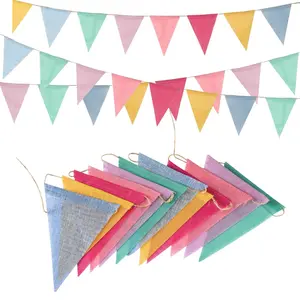 Pennant Banner Flags Pastel - GREATRIL Colorful Triangle Banners for Birthday Easter Classroom School Carnival Garland Outdoor Burlap Bunting Party Decorations 4 Strings