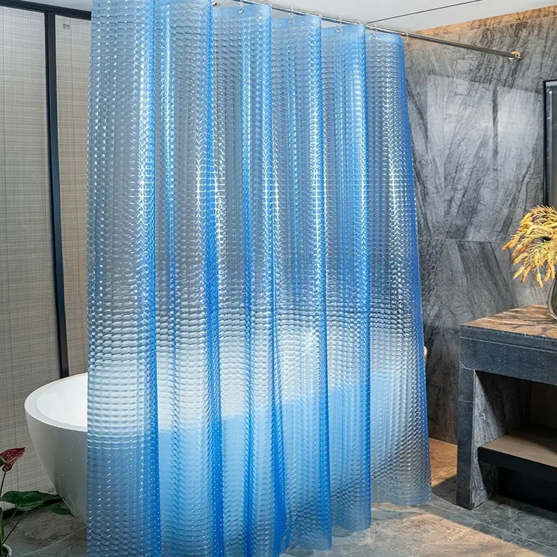 1pc 3D Crystal Shower Curtain Liner with Plastic Hooks, Plastic Waterproof Bath Curtain, Aesthetic Shower Curtain, 71*71inch / 180x180cm, Bathroom Decor for Bathtub, Kitchen, RV, Greenhouse, Shower Essentials, Blue/Green/Gray/Pink