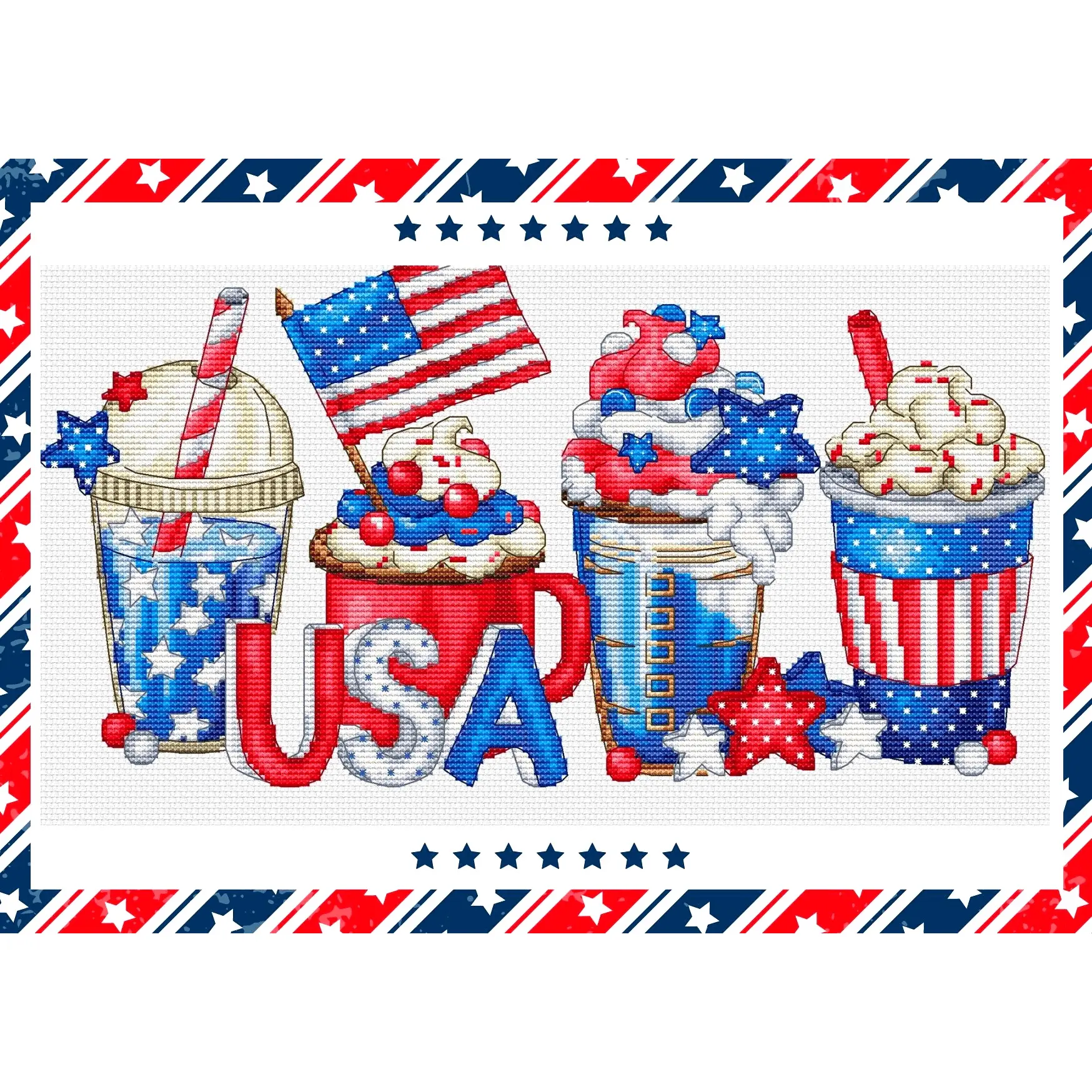 Independence Day Coffees - PDF Cross Stitch Pattern