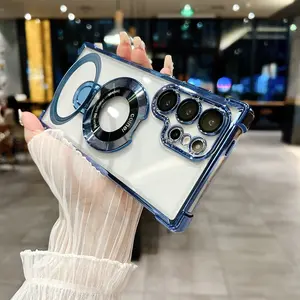 Magnetic Case for Samsung Galaxy S25 Ultra S24 Plus S23 S22 A16 A53 A54 5G Compatible with MagSafe Rings Stand Phone Cover, Solid Color Built-in 4 Airbags Shockproof Slim Kickstand Built in Camera Lens Phone Case