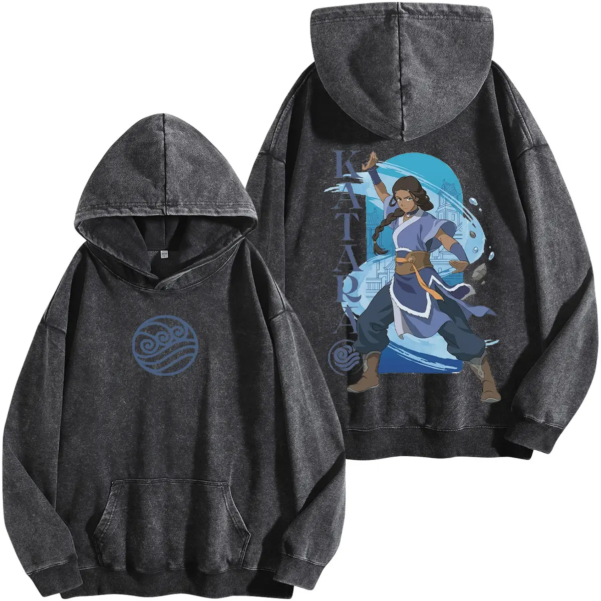Avatar Team Adult Avatar Aang Zuko Toph Katara The last Air Bender 4 Hero Double Printed Oversize Washed Hoodie heavytweight Acid Washed Tee TV Show Graphic Top Cotton Gift T-Shirt For Comic Lover, Gift T-Shirt For Movie Lover
