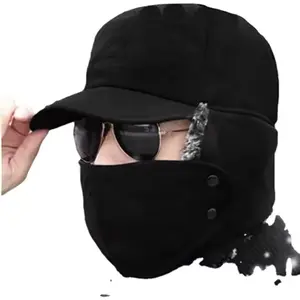 Men Cotton Hooded Ski Earflap Caps Russian Outdoor Warm Windproof Trapper Hat Winter Thicken Cycling Bomber Trooper Hats