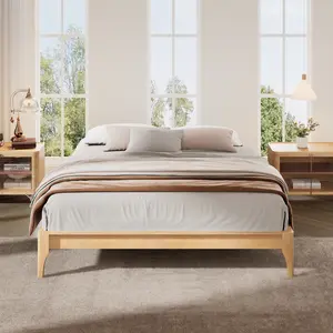 12 Inch King Size Solid Dry Bamboo Wood Platform Bed Frame, with Wood Slat and Metal Support, No Box Spring Needed, Easy Assembly,Natural