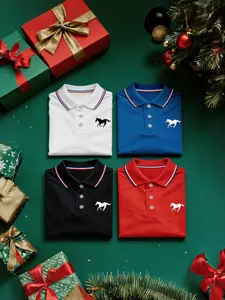 Men's Polo Shirt Set, Casual Fashion Home Wear, Solid Color Short Sleeve Horse Print, Contrast Collar, Breathable Daily/golf Shirts, Fitted Top