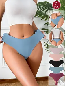 5/10 Pack Women's Panties Seamless Wavy Edge Women's Briefs Solid Color Comfortable Skin-Friendly Elastic Sexy Women's Briefs Soft Stylish Brief