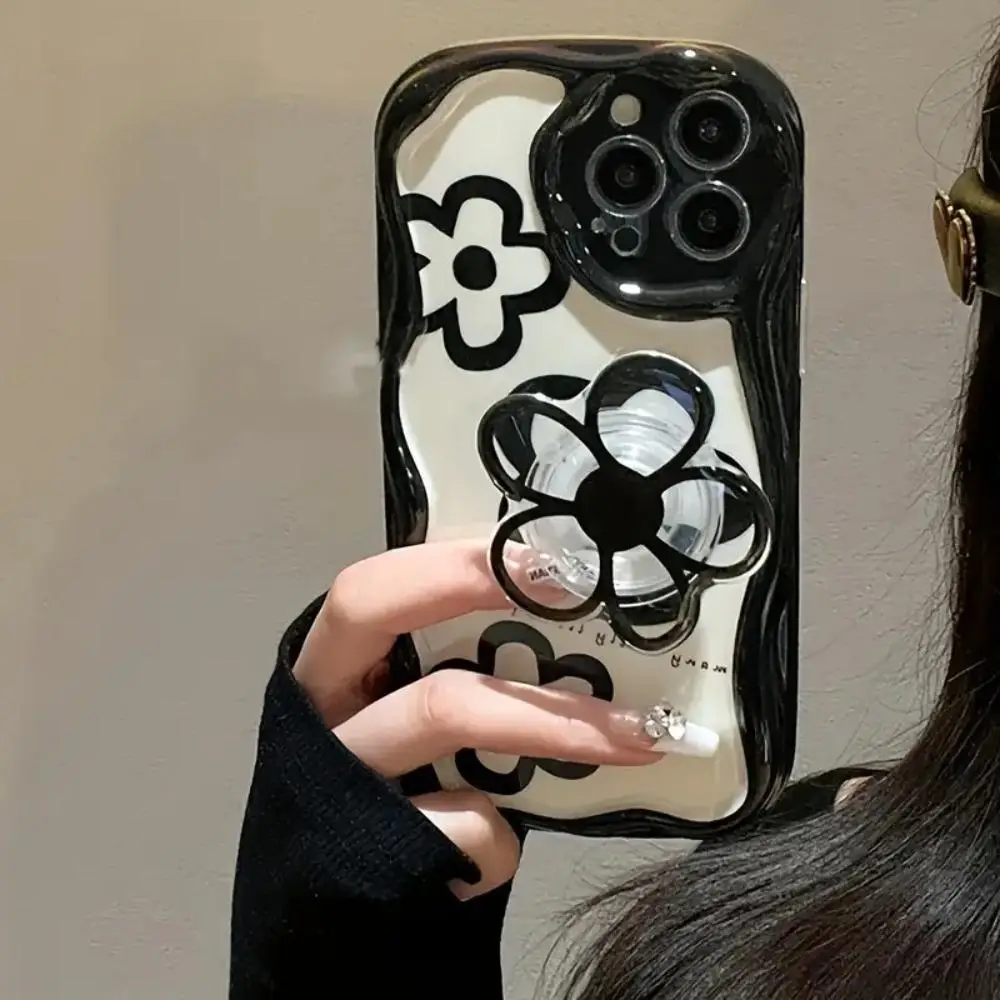 Flower Pattern Phone Case with Bracket, TPU Shockproof Phone Protective Cover for iPhone XR 11 12 13 14 15 Pro Max Plus, Safety Mobile Phone Accessori