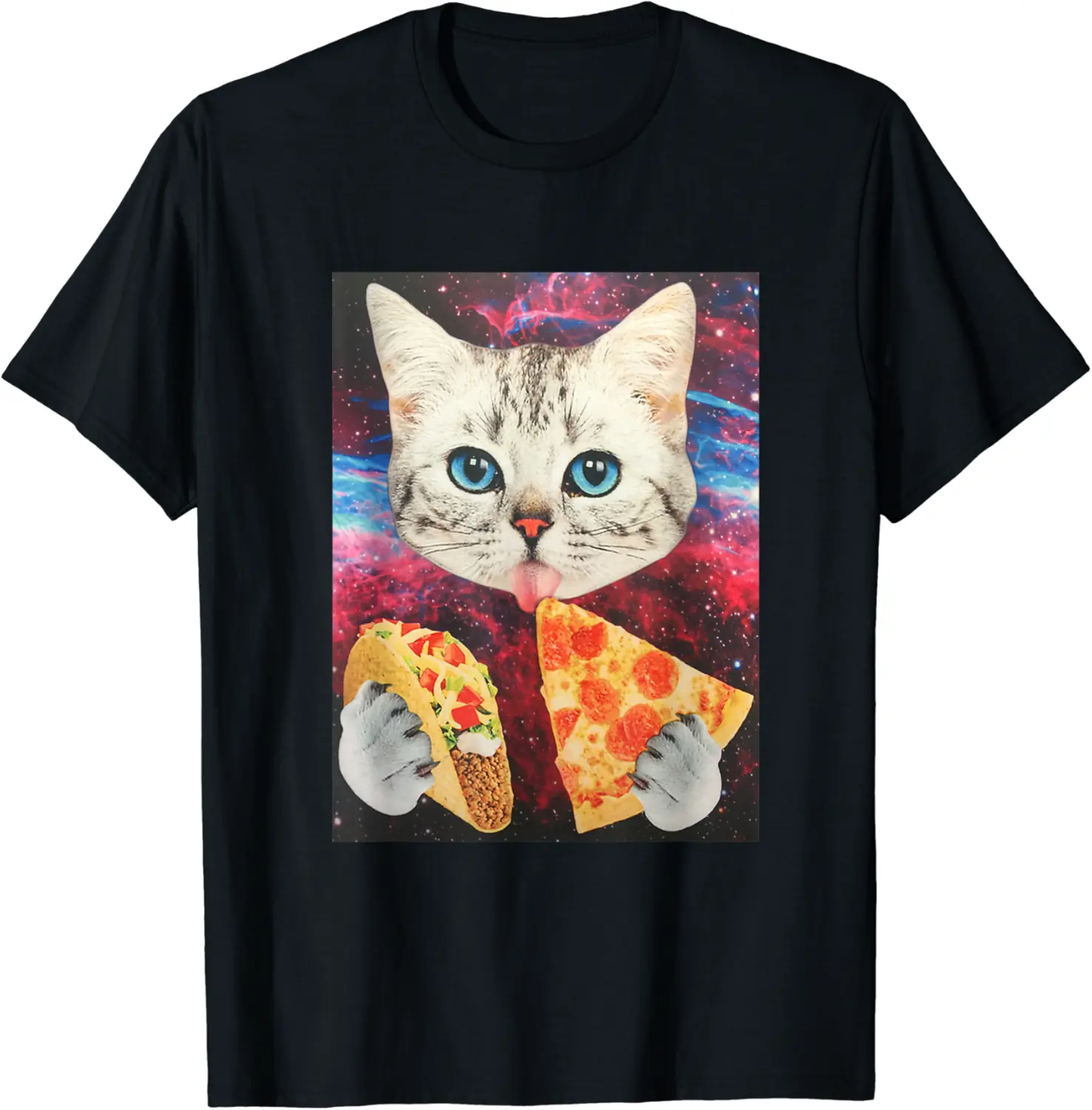 Funny Cute Outer Space Galaxy Cat Meme Pizza Taco Trippy T-Shirt - Karenlyn Shop 98B081THTMSF